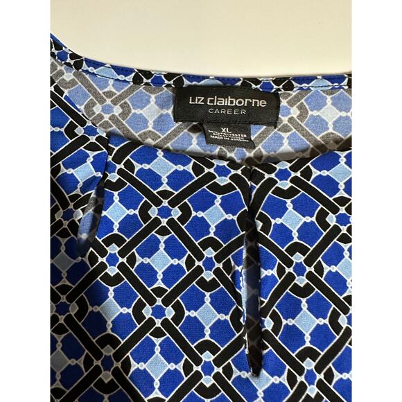Women Ladies XL blue abstract floral blouse Liz Claiborne top shirt work office - Picture 2 of 12